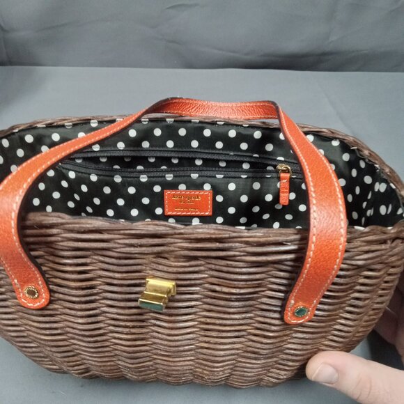 RARE! Vintage NEW WITH TAG! Dk Brown/Tomato KATE SPADE "HENLEY" Wicker Purse Bag - Picture 12 of 15
